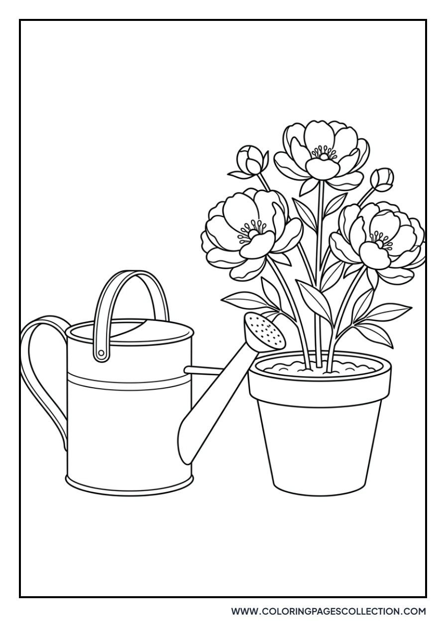 Peony and watering Can