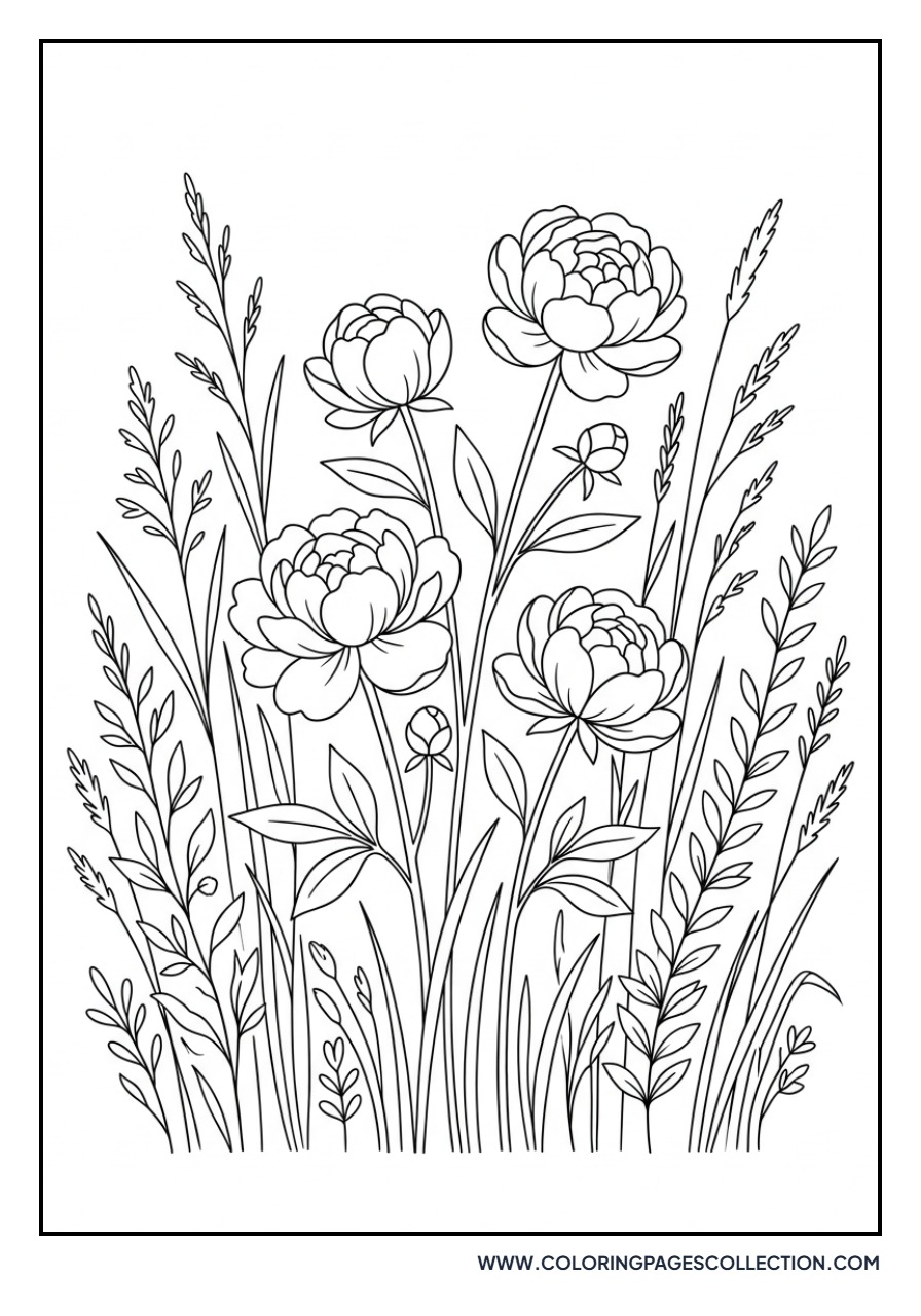 Peony with Grasses
