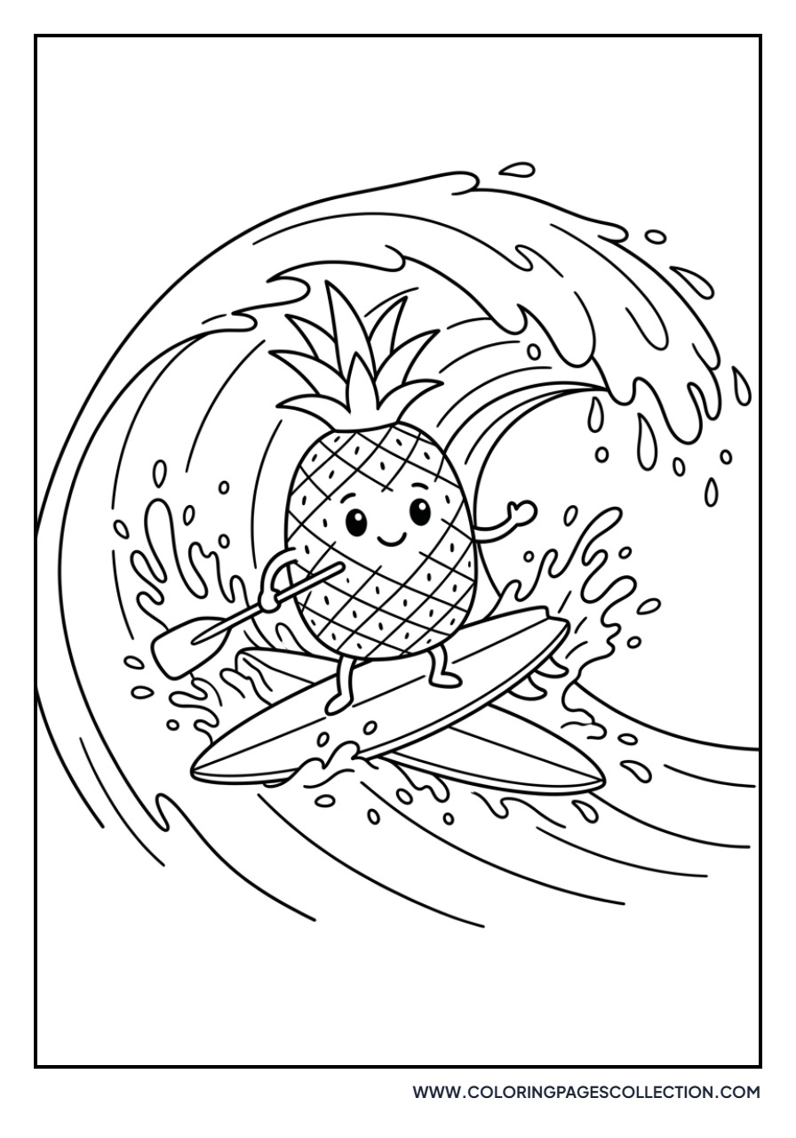Pineapple Surfing a Wave