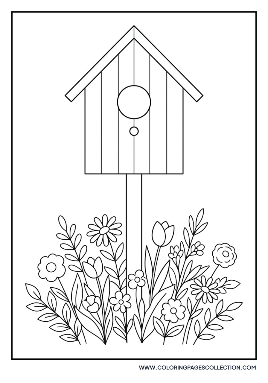 Birdhouse with Flowers
