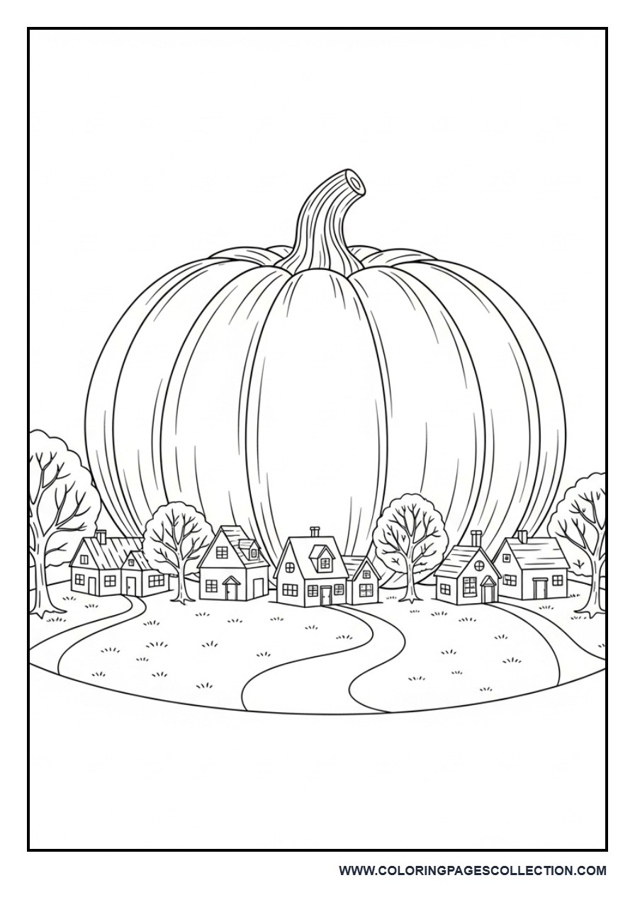 Giant Pumpkin with Tiny Village