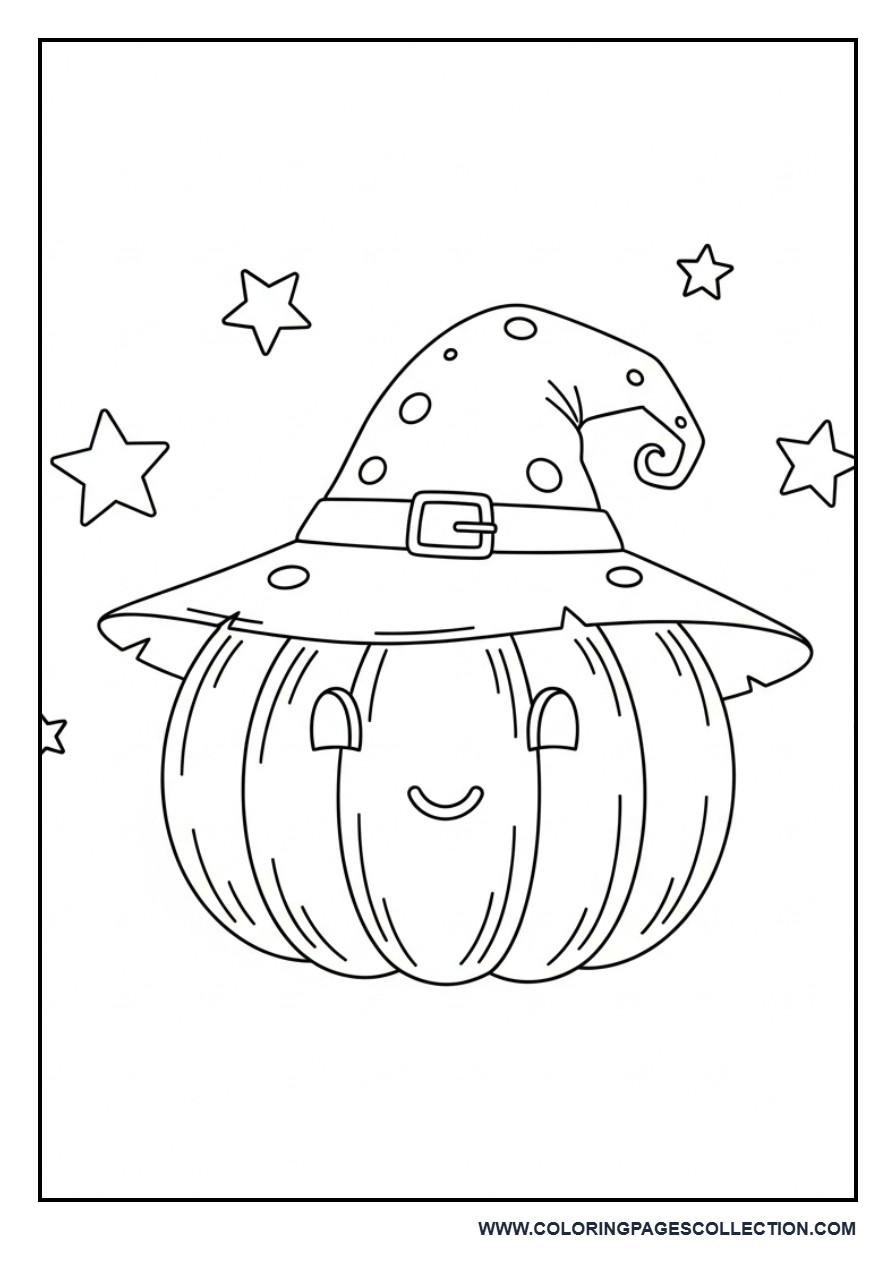 Pumpkin Wearing a Witch Hat