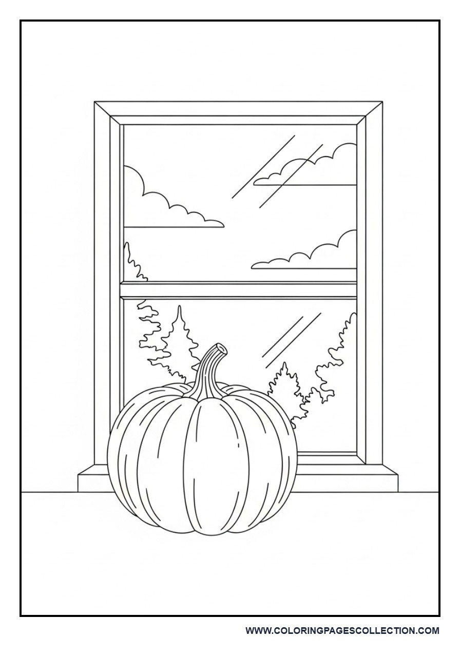 Pumpkin Window View Scene
