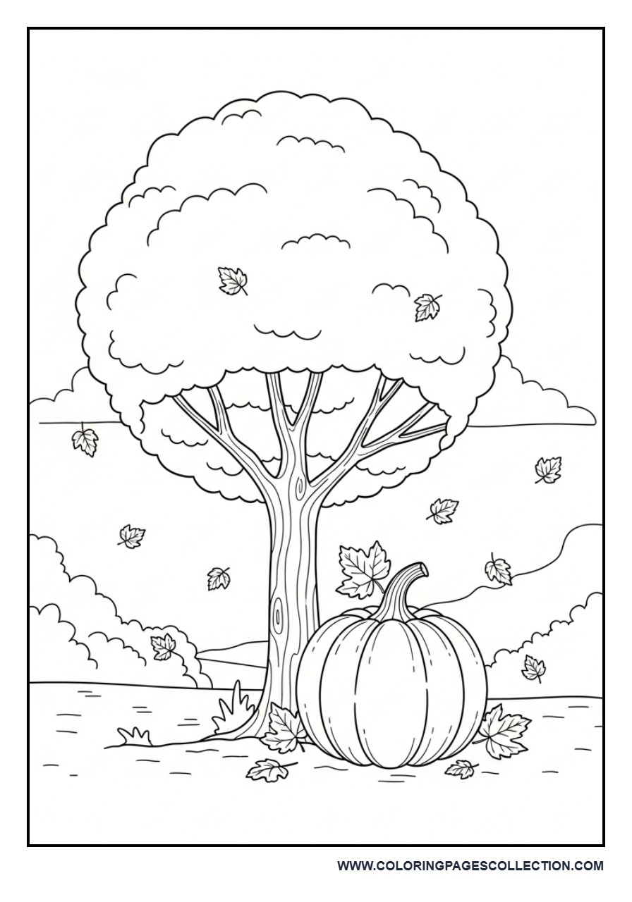 Pumpkin with Autumn Tree
