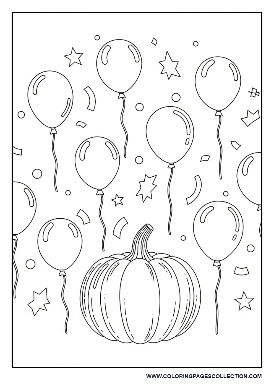 Pumpkin with Balloons and Confetti