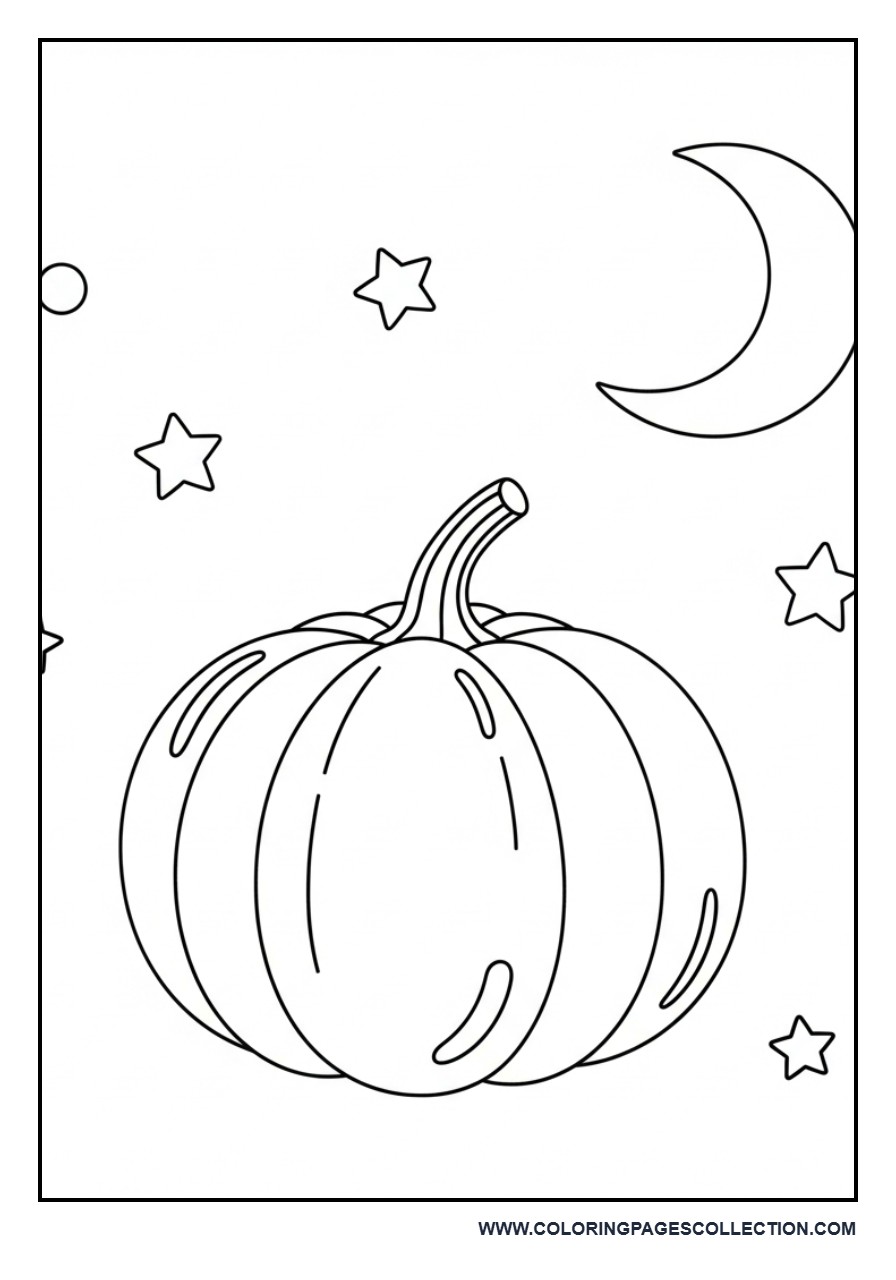 Pumpkin with Moon and Night Sky