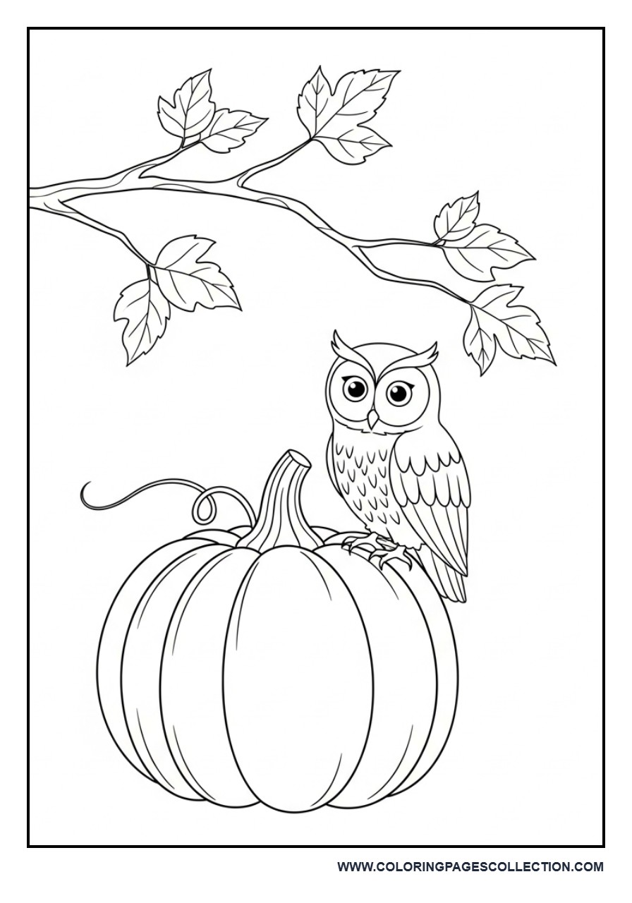 Pumpkin with Owl and Tree Branch