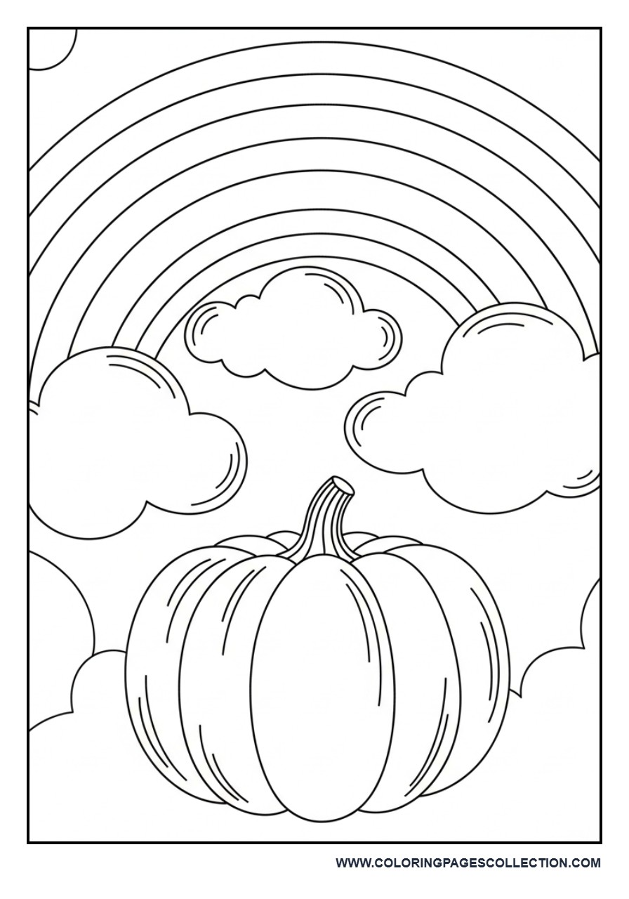 Pumpkin with Rainbow and Clouds