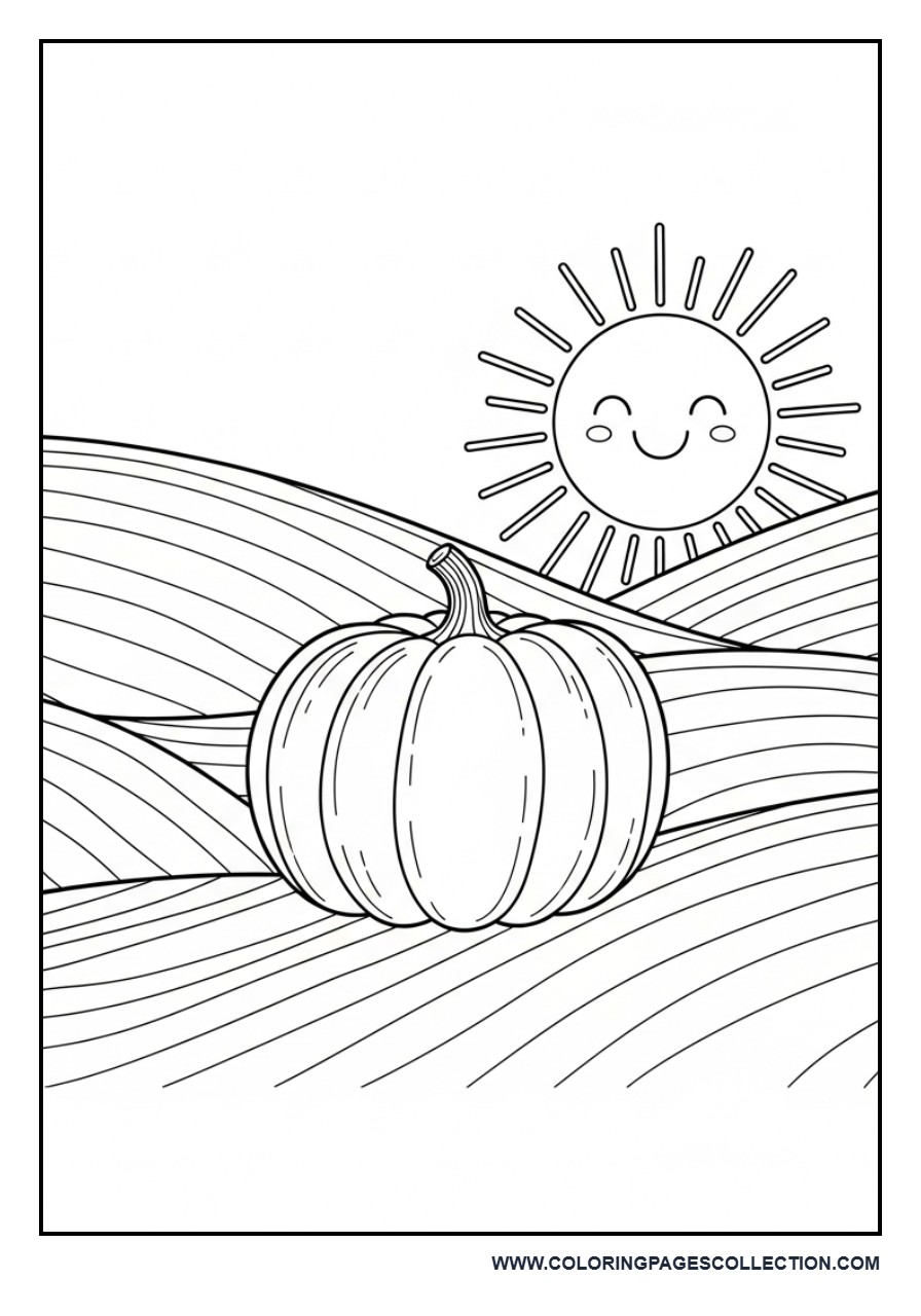 Pumpkin with Smiling Sun and Hills