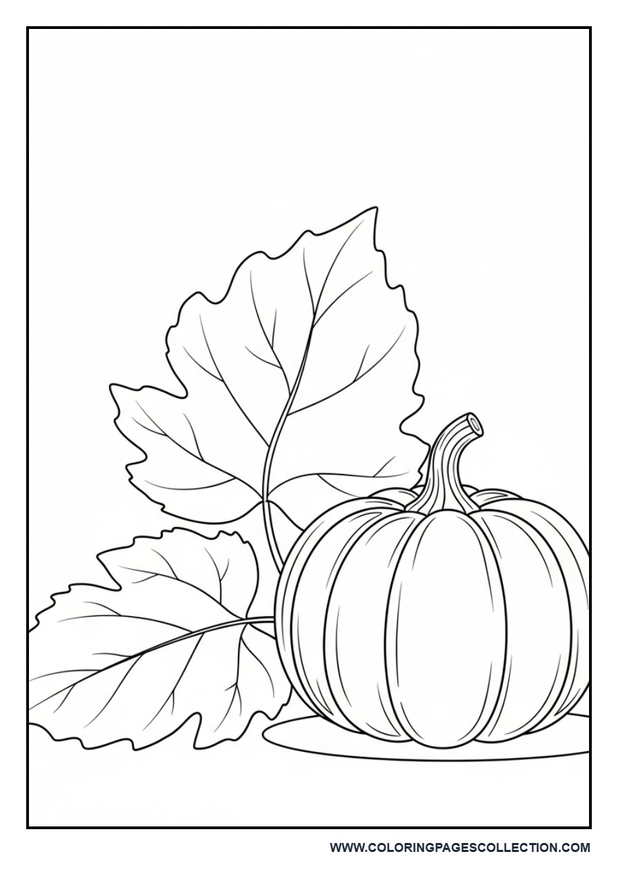 Pumpkin with Two Leaves on Ground