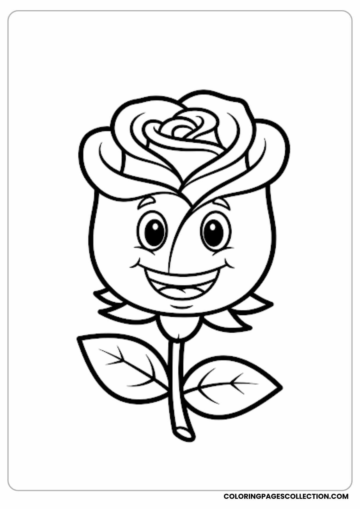 smiling rose cartoon coloring page