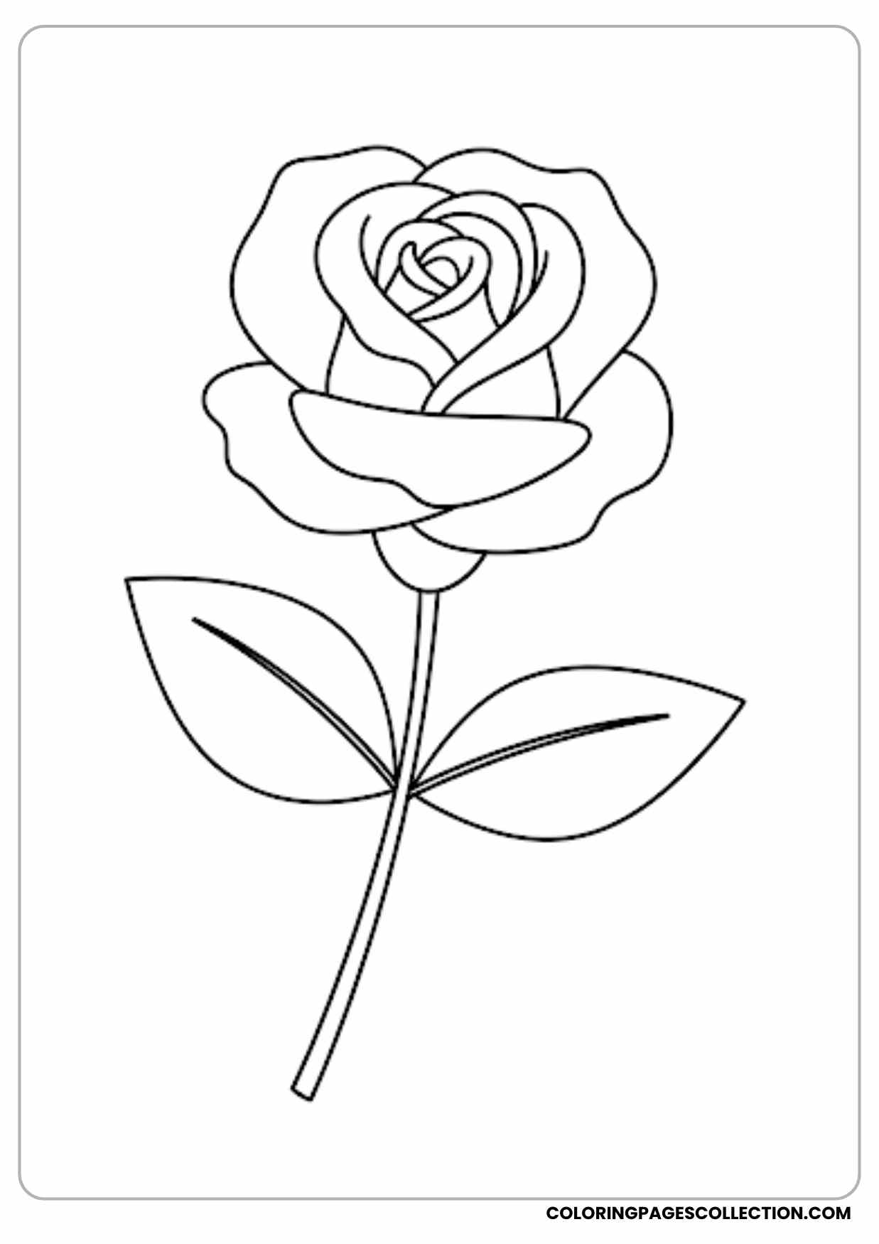 rose with petals & stem coloring page