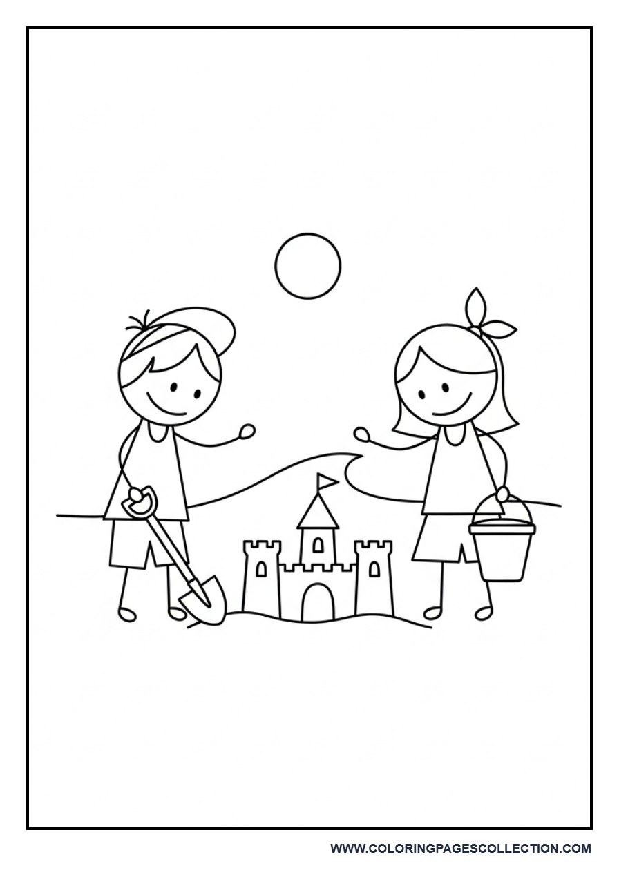 Kids Building Sandcastle Scene