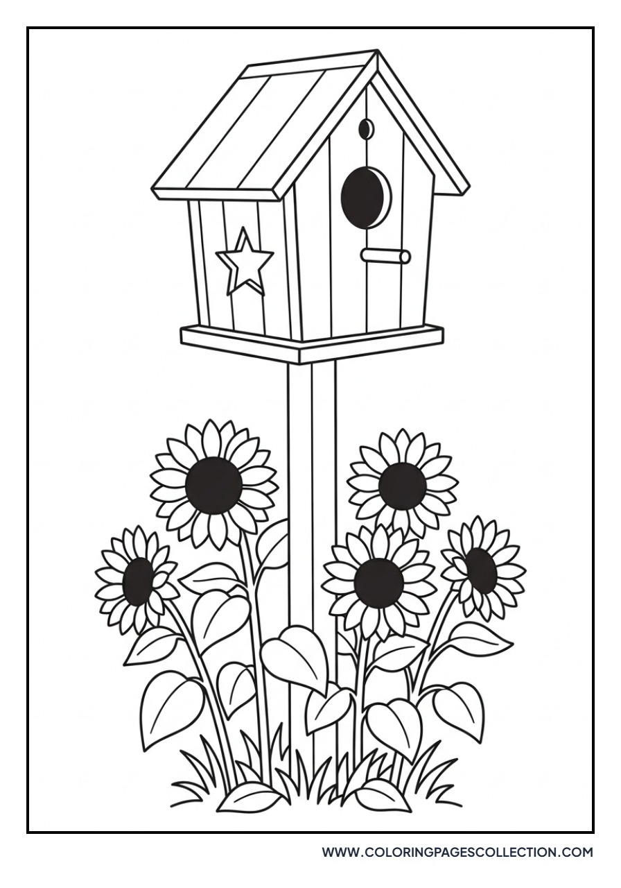 Sunflower and Birdhouse