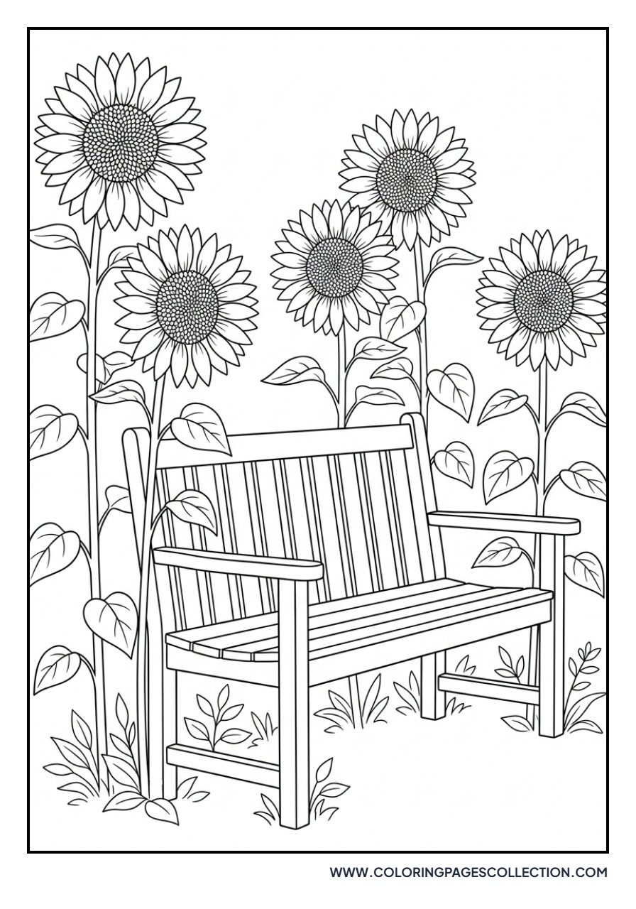 Sunflower and Garden Bench