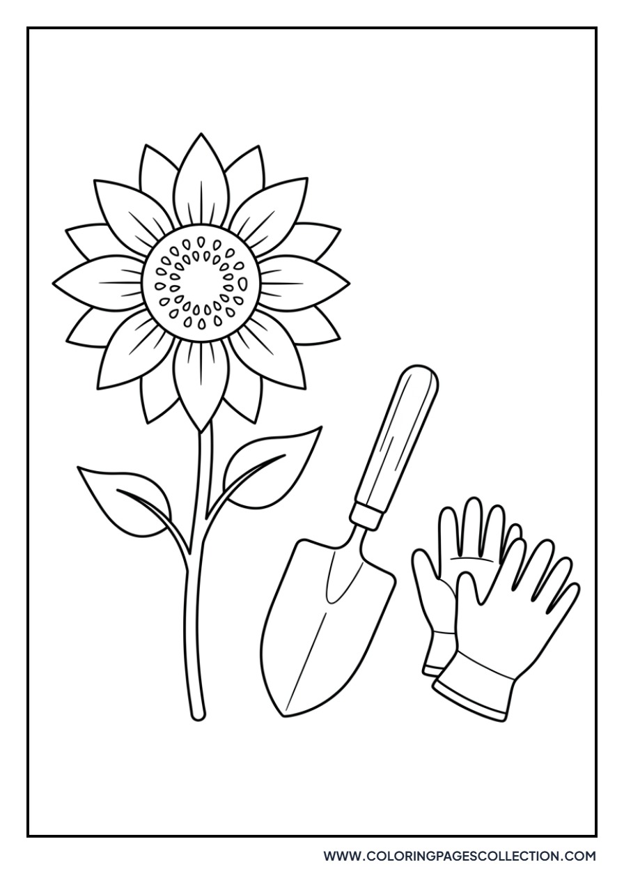 Sunflower and Garden Tools