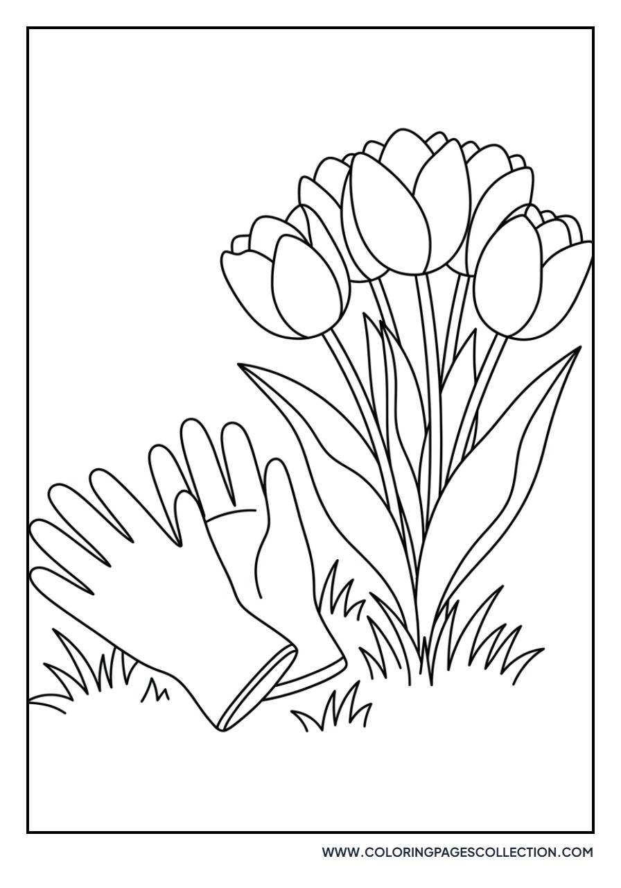 Tulips and a Pair of Gardening Gloves