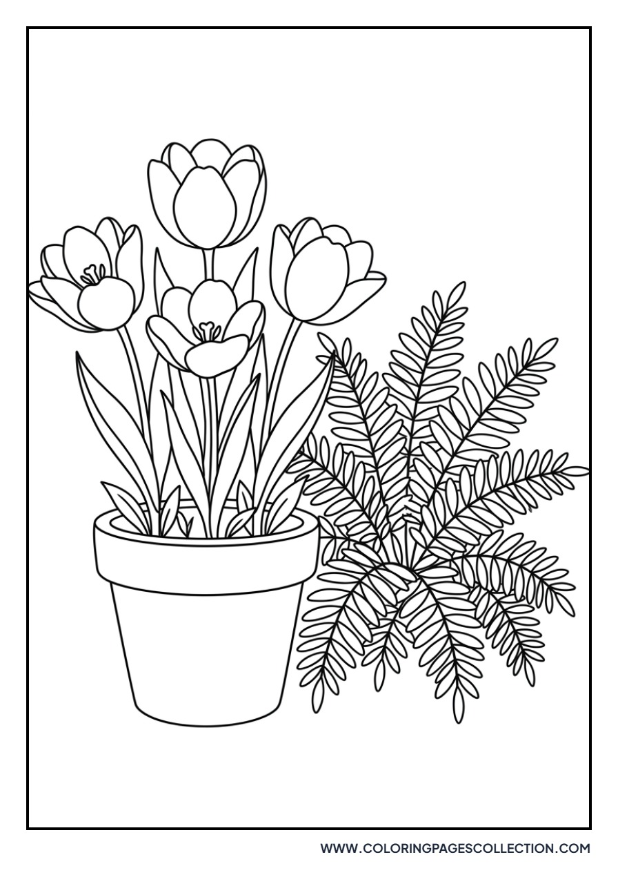 Tulips and a Potted Fern