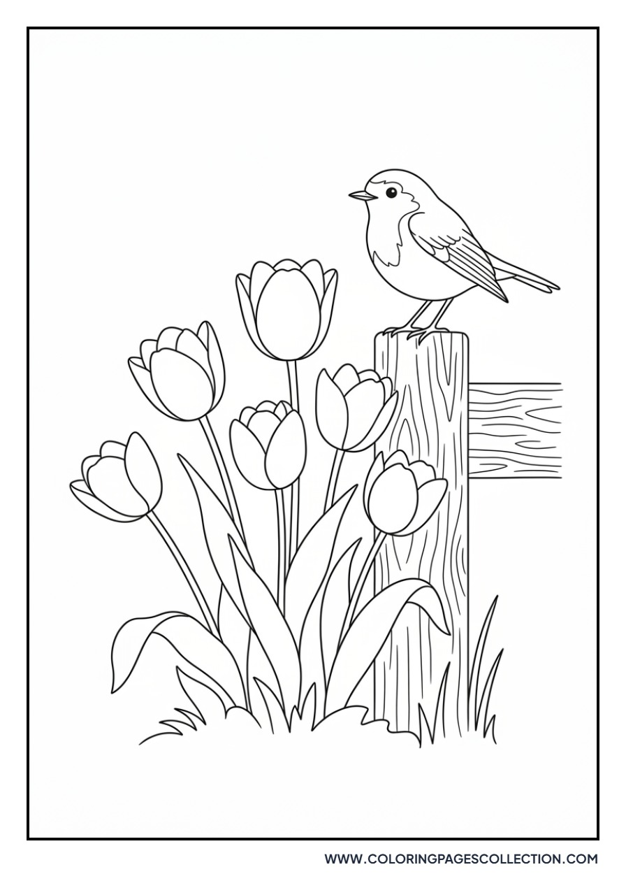 Tulips and a Small Bird