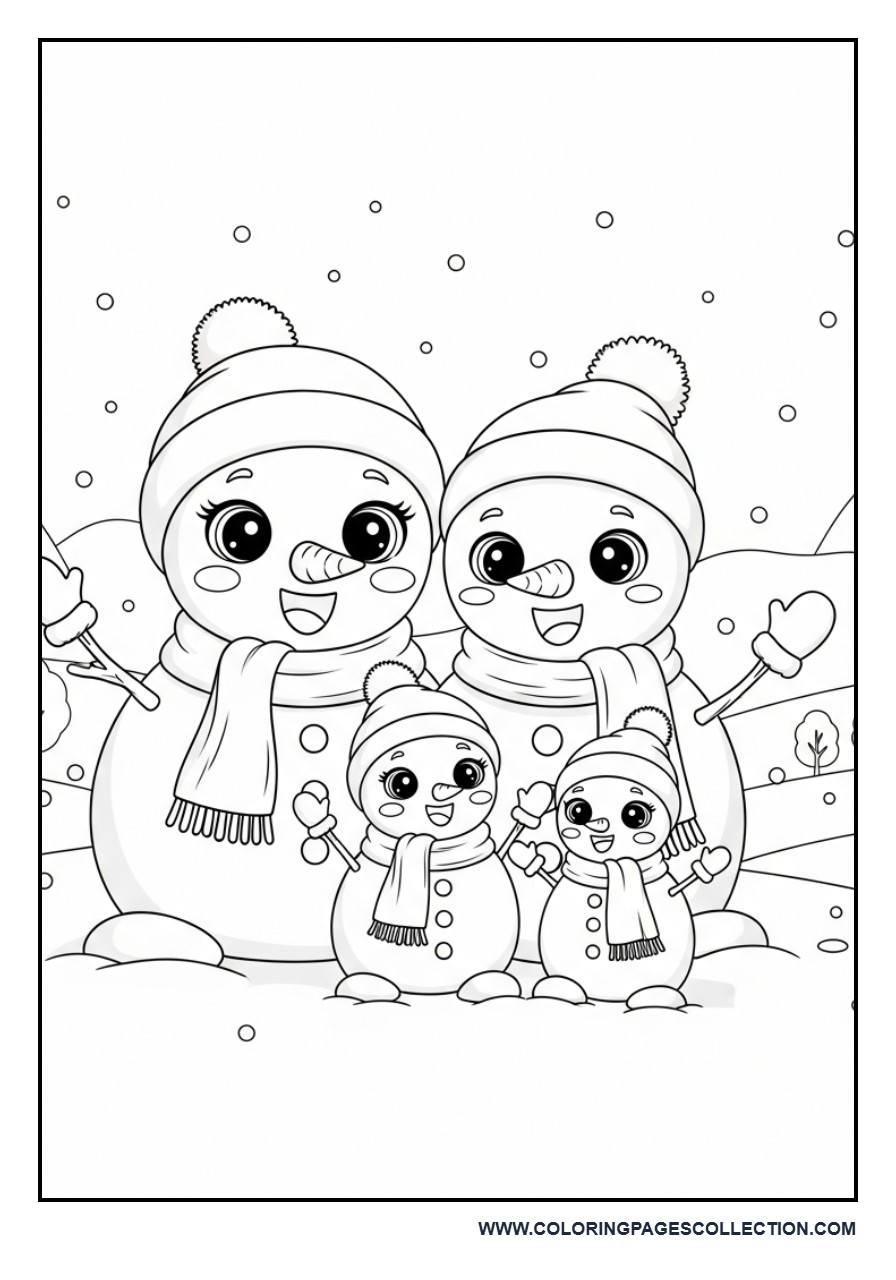 Cute Snowman Family Kawaii Style