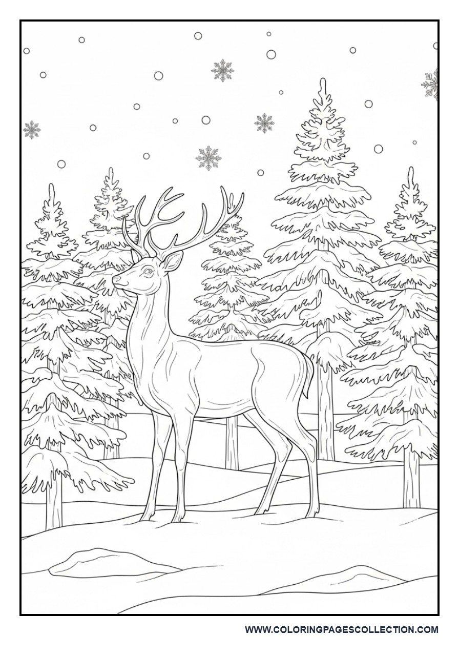 Deer with Snowy Trees