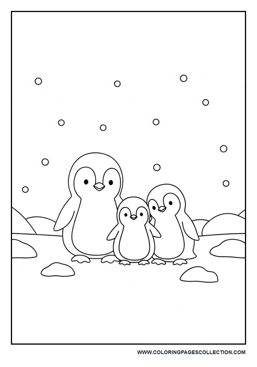 Penguin Family in Snow