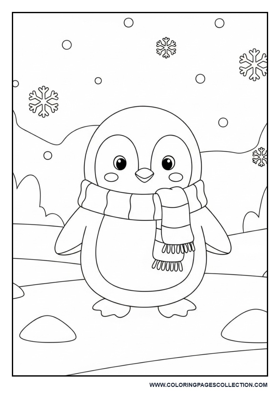 Penguin with Scarf in Snow