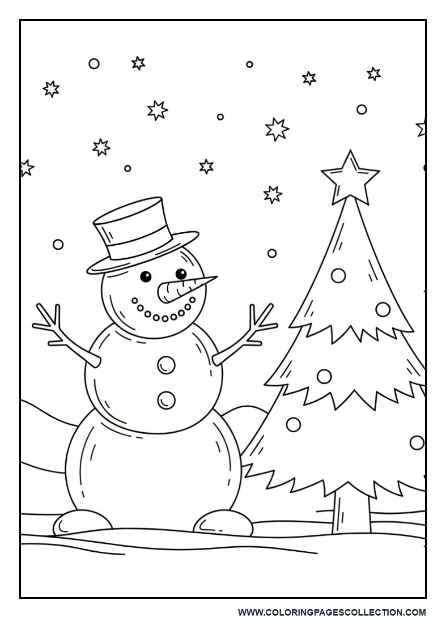 Snowman with Christmas Tree
