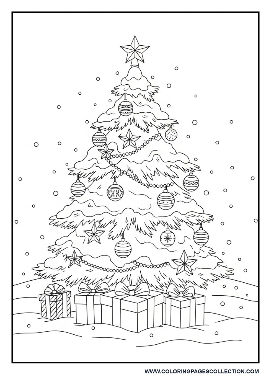 Snowy Christmas Tree with Gifts