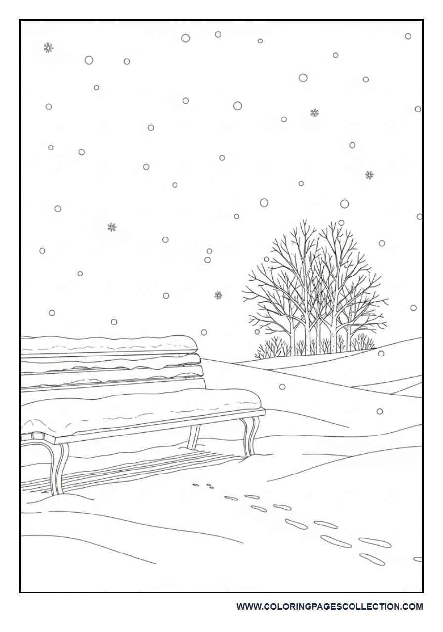 Snowy Park Bench Scene