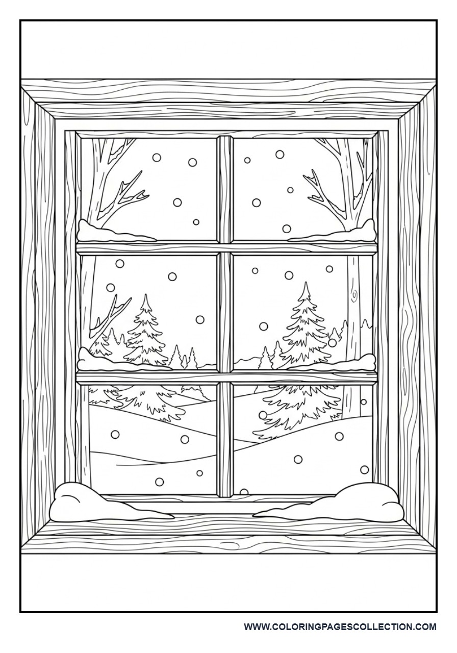 Snowy Window Frame Scene