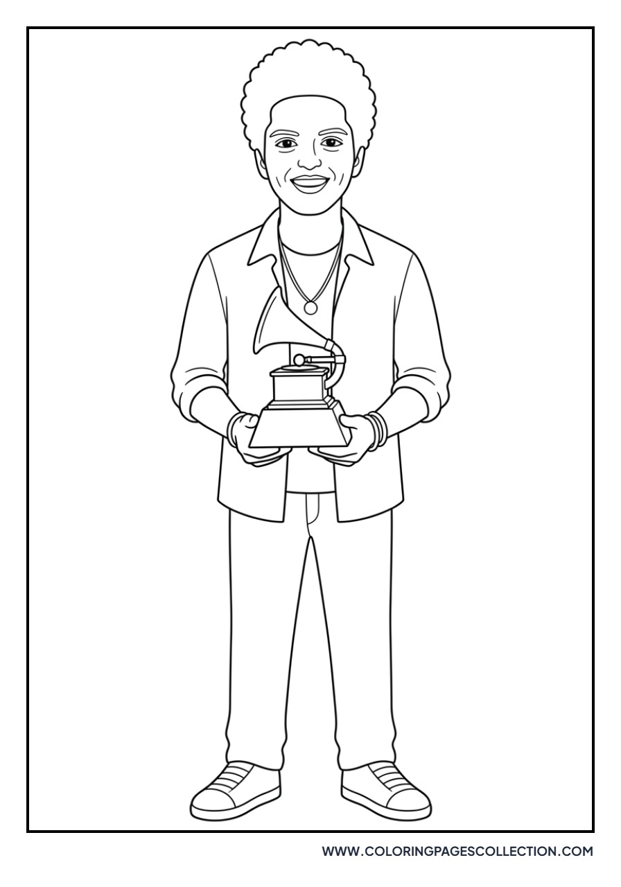 Bruno Mars Holding a Grammy