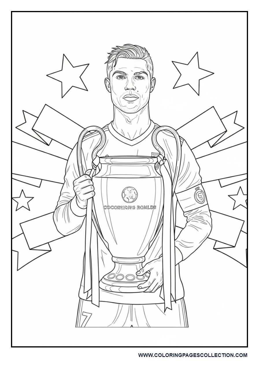 Cristiano Ronaldo Holding a Golden Trophy