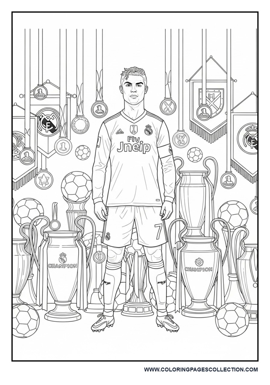 Cristiano Ronaldo Surrounded by Football Achievements