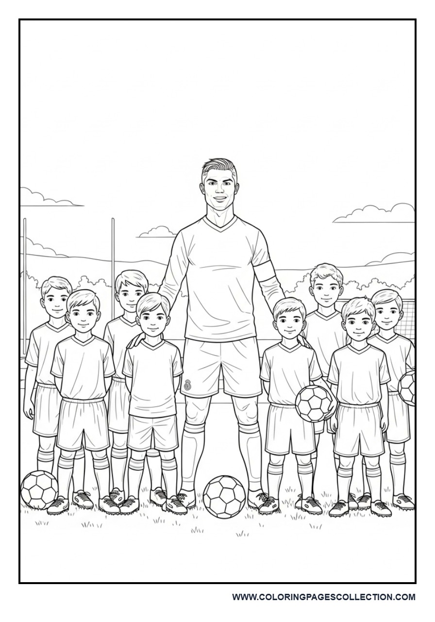 Cristiano Ronaldo with a Team of Young Players