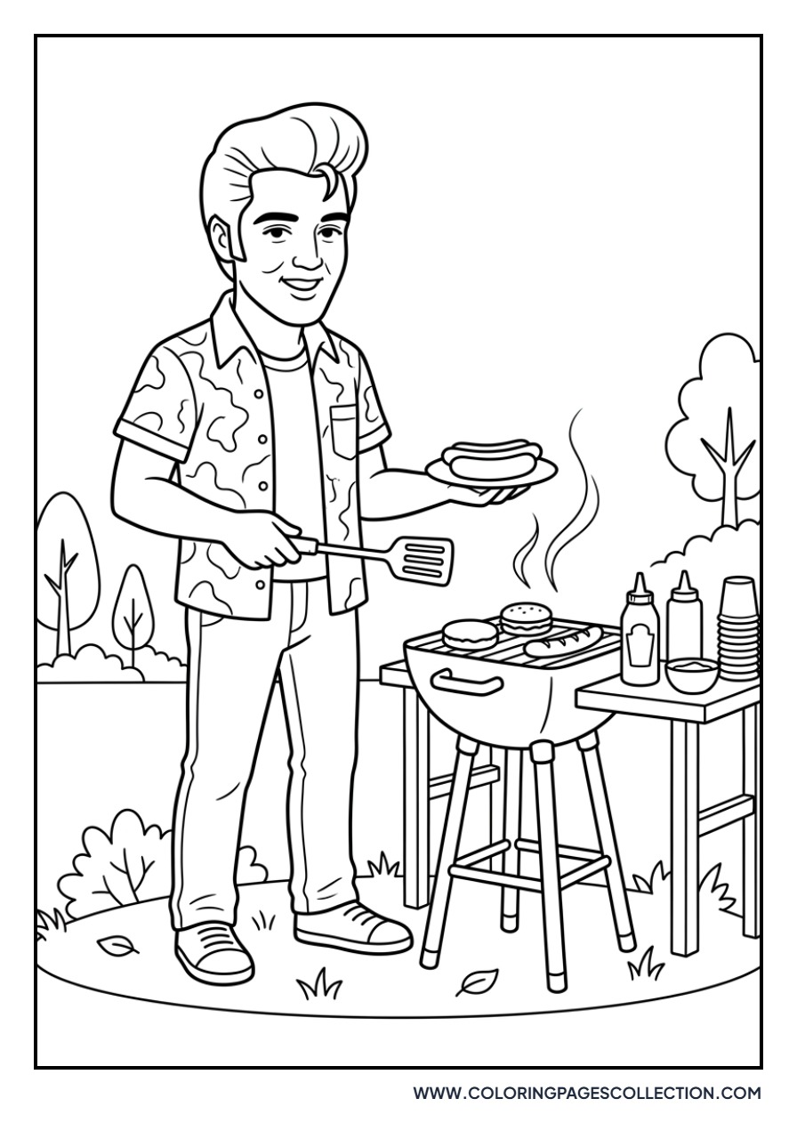 Elvis Grilling in Backyard