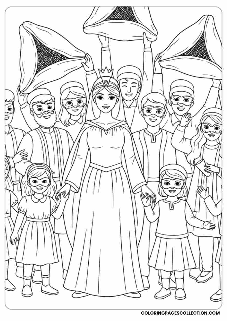 Scene of Esther , Coloring page, coloring sheet, queen esther coloring pages,