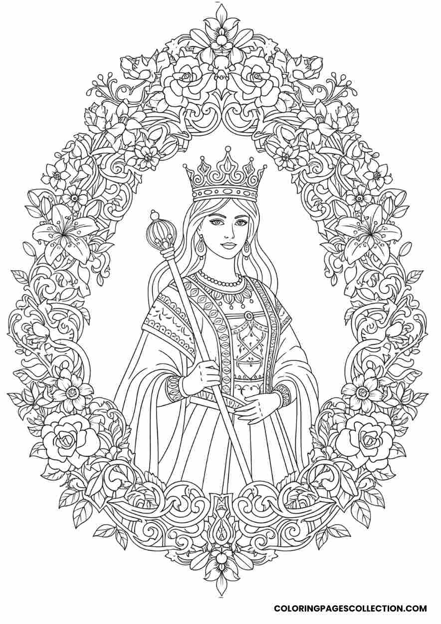 Ornate adult of Esther, Coloring page, coloring sheet, queen esther coloring pages,