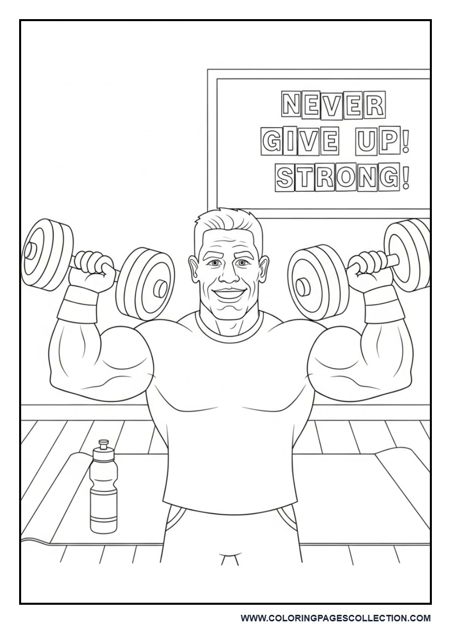 Cartoon John Cena Training with Dumbbells