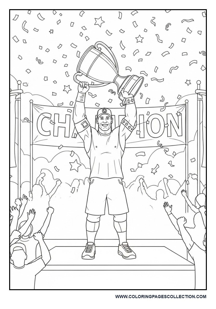 Cartoon John Cena with Championship Trophy