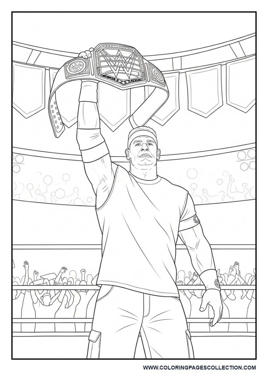 John Cena Holding a Championship Belt in the Arena