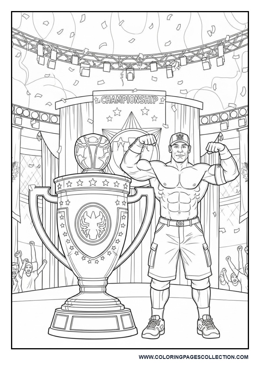 John Cena Posing with a Giant Championship Trophy