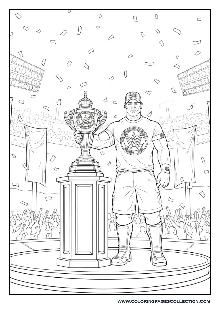 John Cena Standing Beside a Championship Trophy