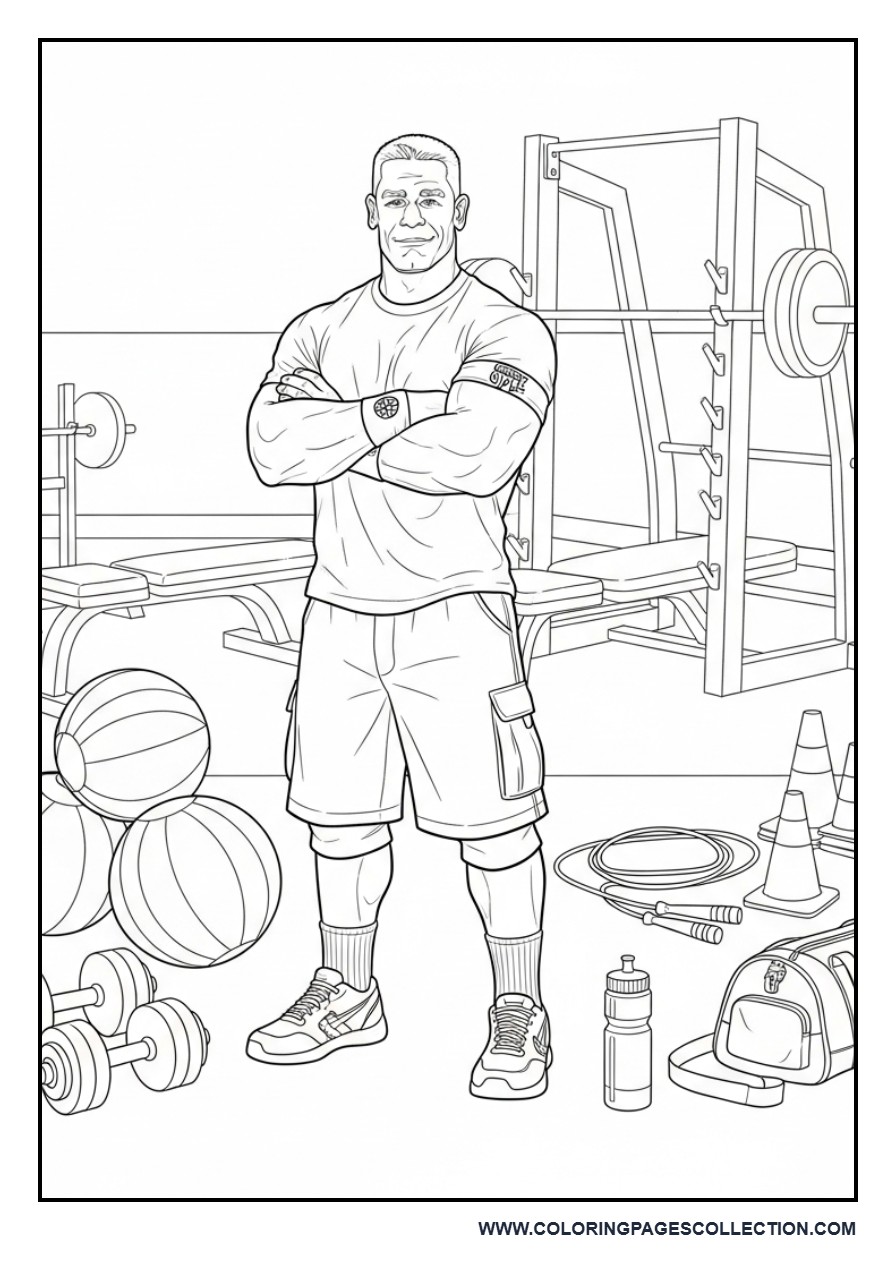 John Cena Standing with Sports Equipment
