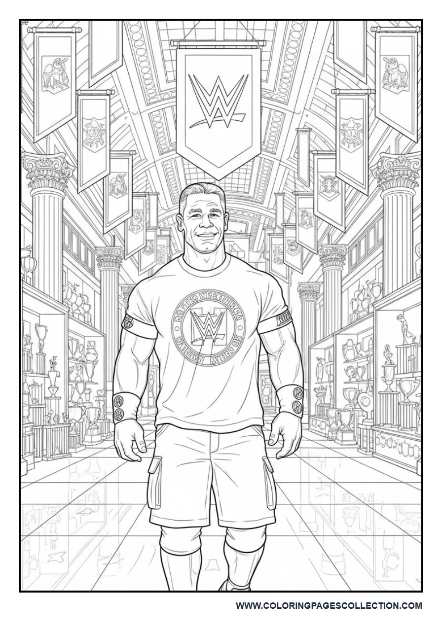 John Cena Walking Through a Hall of Trophies
