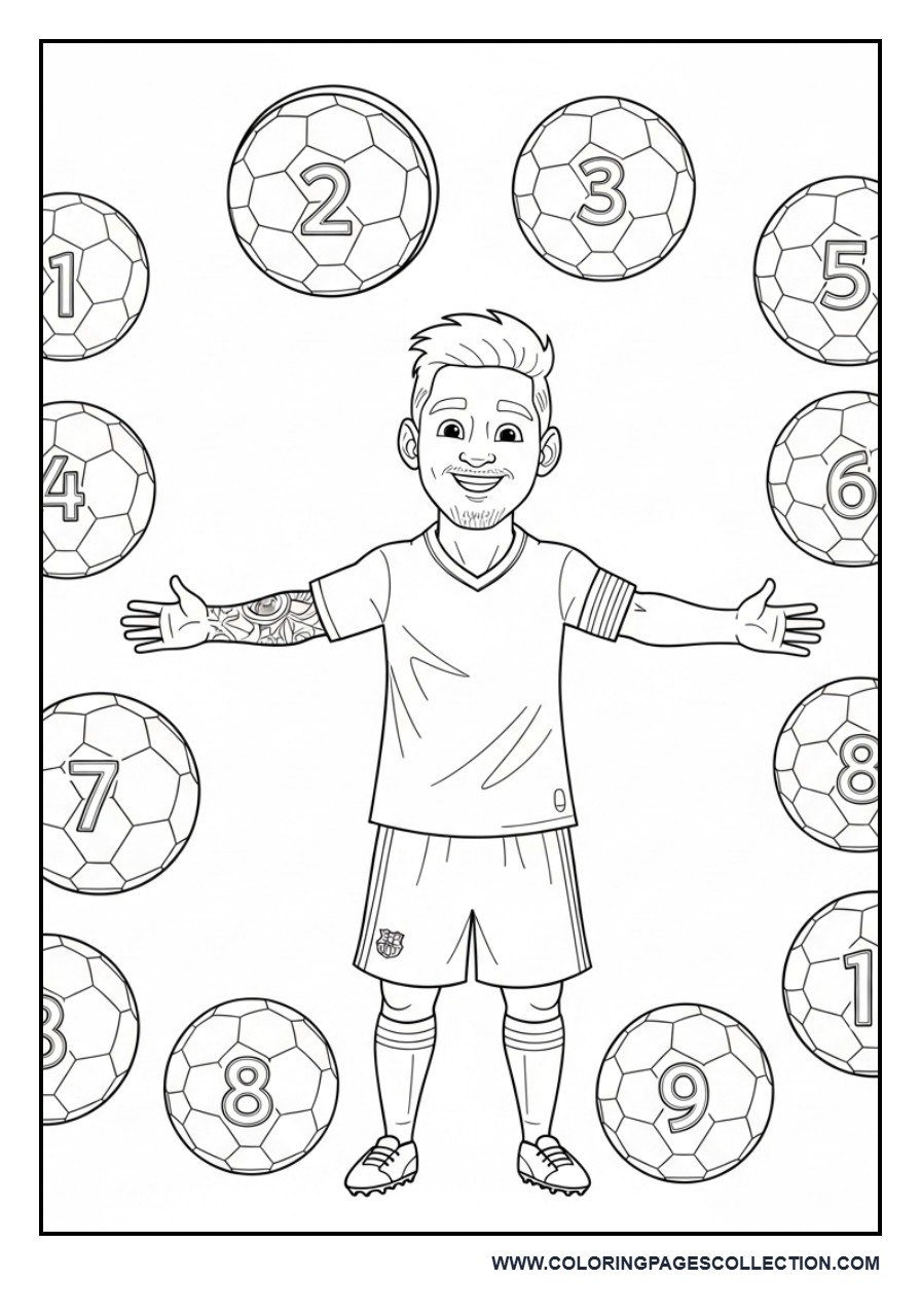 Messi Counting Footballs Page
