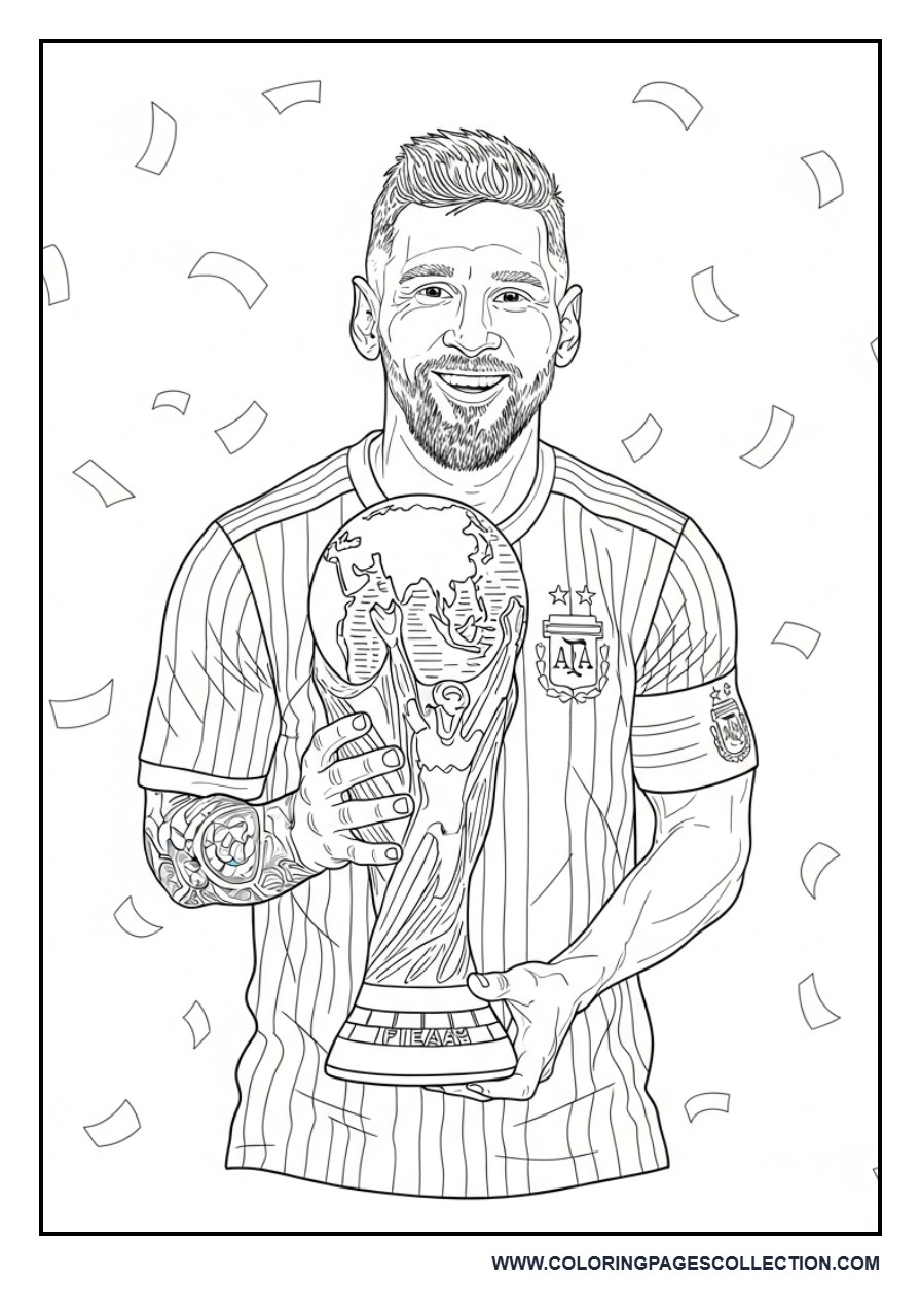 Messi Holding World Cup Trophy