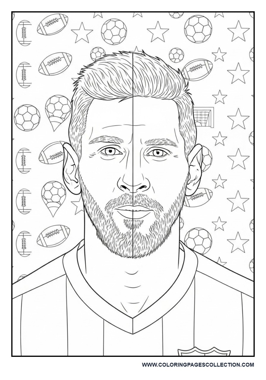 Messi Portrait with Football Elements