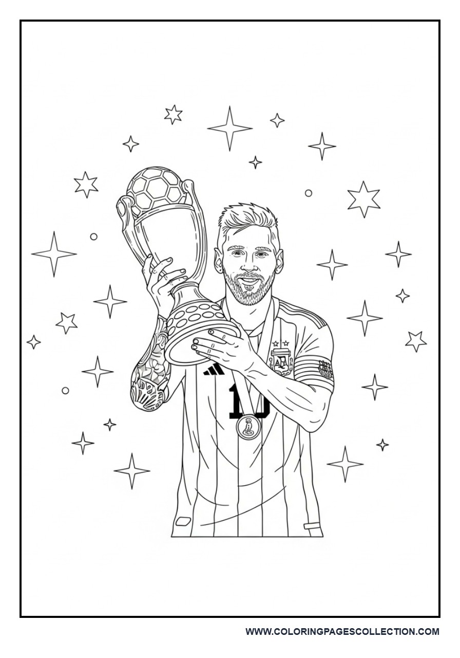 Messi Trophy and Stars Composition