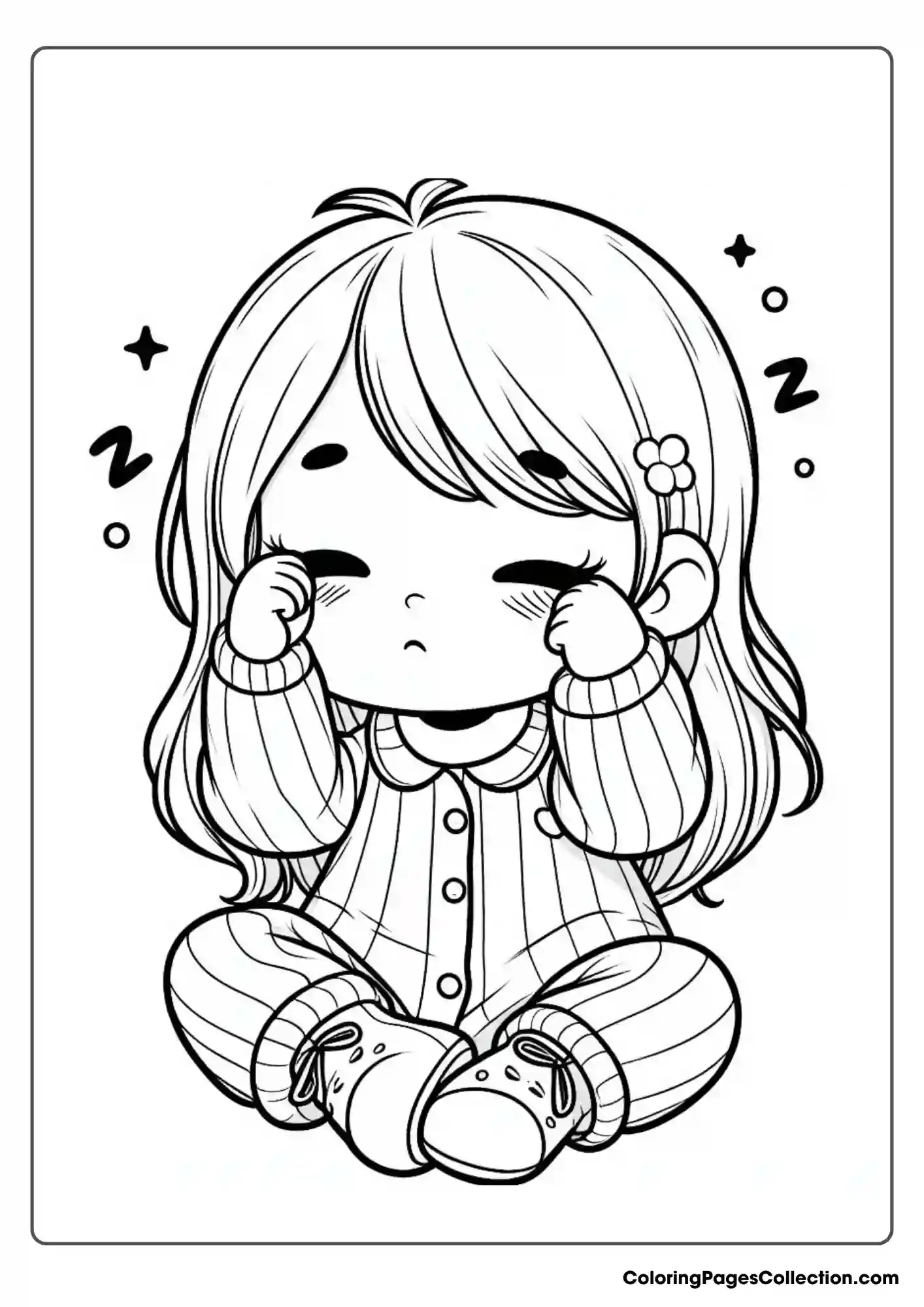 Kawaii Girl Sleeping Coloring Pages